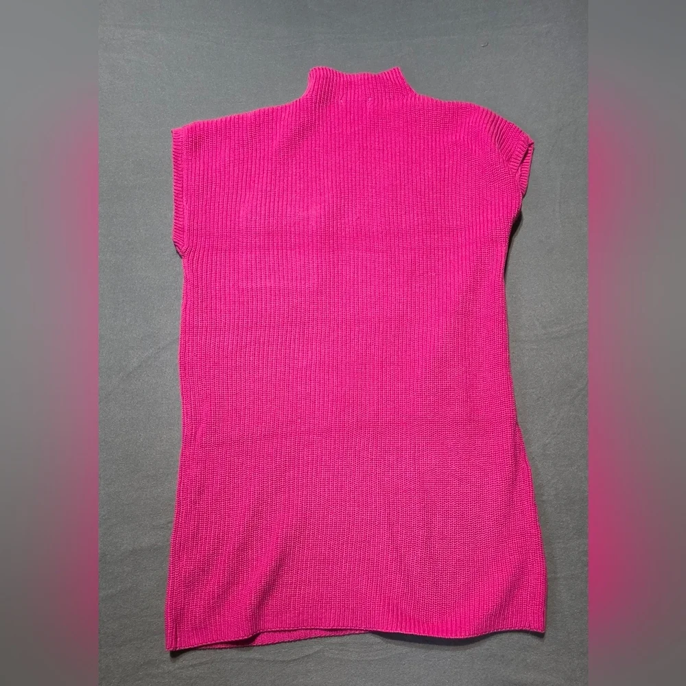 Zenana New In Poly Bag Vibrant Pink Mock Neck Ribbed Knit Dress M:Bust 37-38 in - Picture 4 of 7